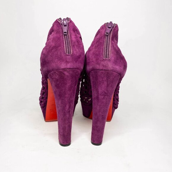 Louboutin Coussin Purple Suede Caged Booties - Picture 6 of 9
